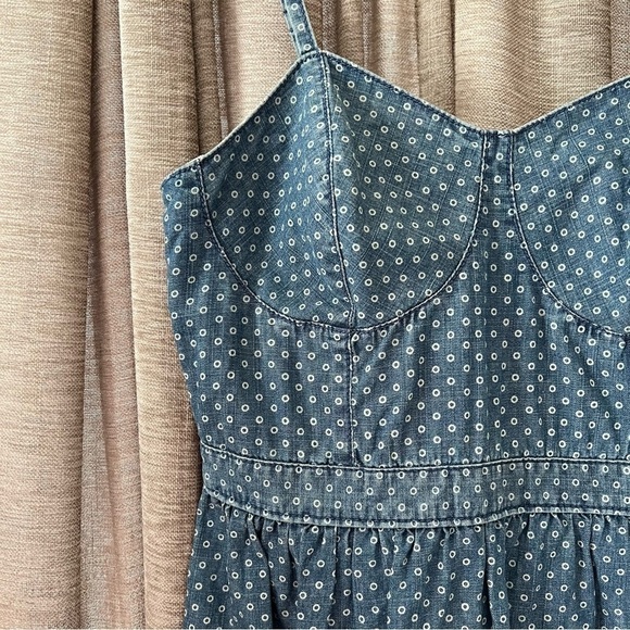 Mossimo Chambray Denim Spaghetti Strap Fit & Flare Circle Print Dress Medium - Picture 6 of 14